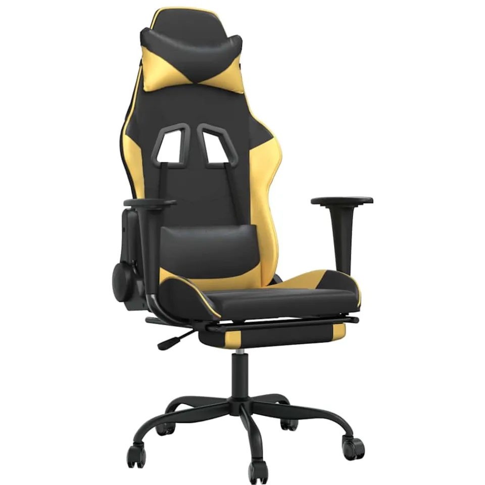 vidaXL Massage gamestoel met voetensteun kunstleer zwart/goudkleurig, foto 3