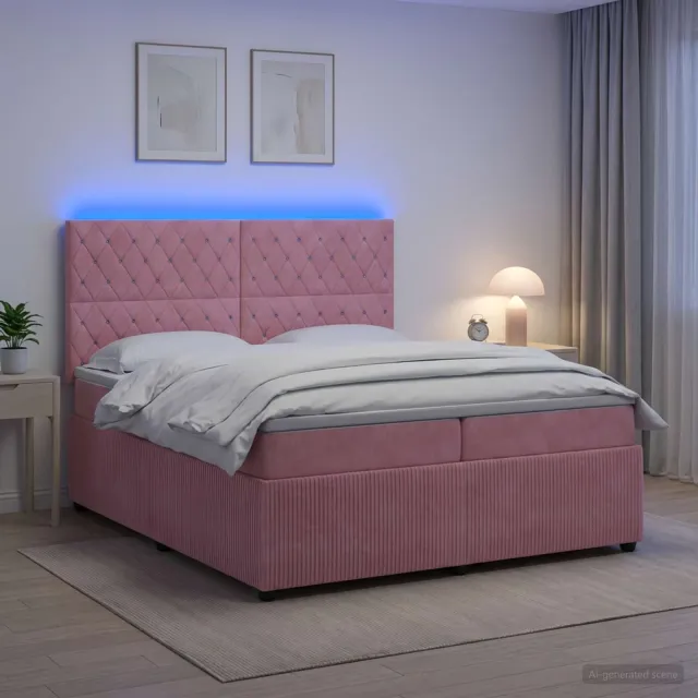 vidaXL LED Boxspring Bed met Matras Roze 200 x 200 cm Fluweel