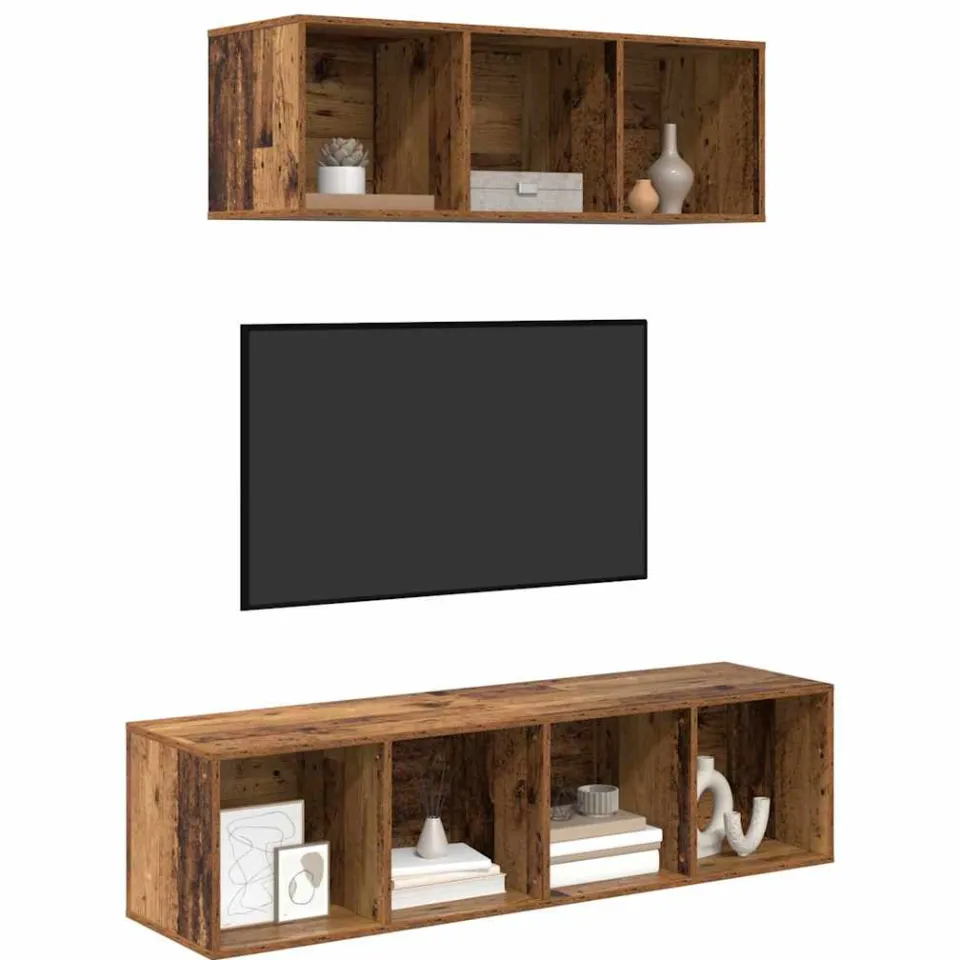 vidaXL Tv-meubelset 2 st Oud Hout Bewerkt hout Bruin