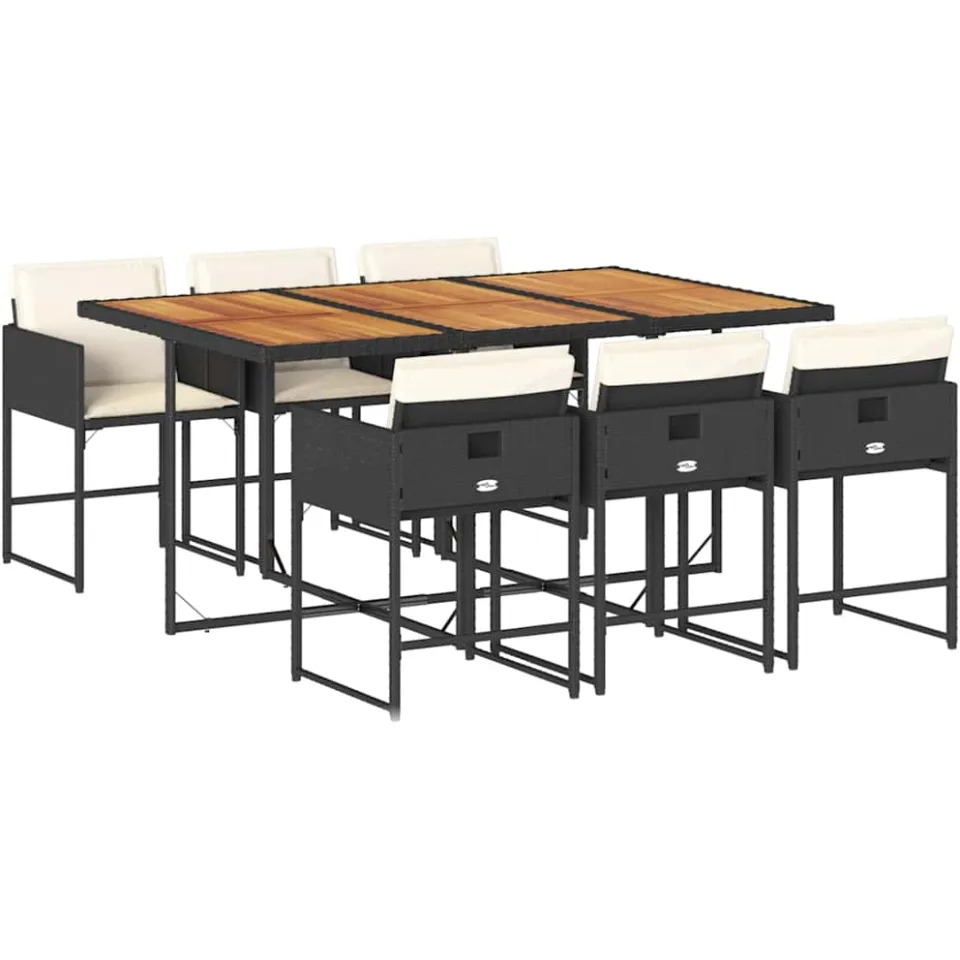 vidaXL 7-delige Tuinset met kussens poly rattan zwart, foto 3
