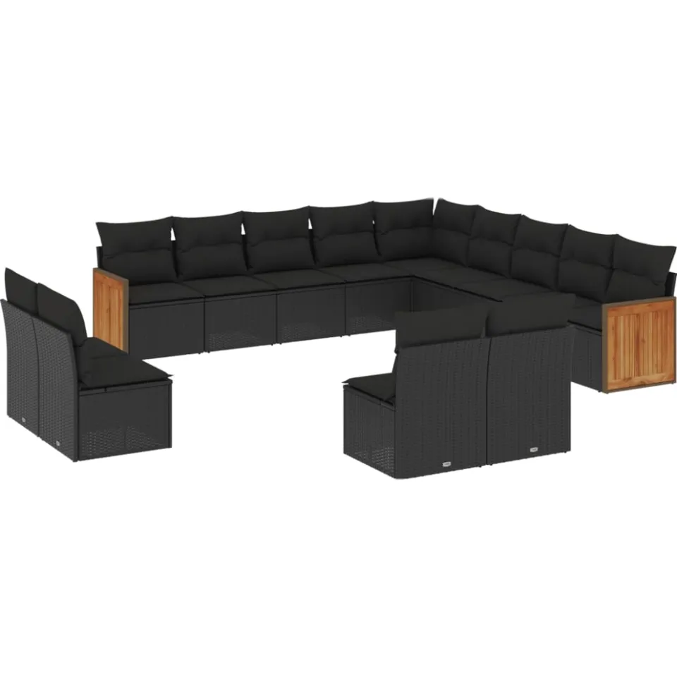 vidaXL 13-delige Loungeset met kussens poly rattan zwart, foto 3