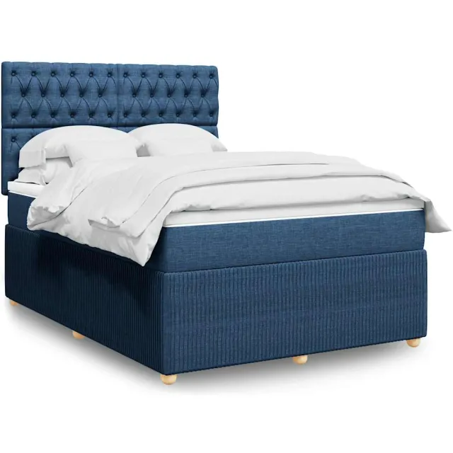 vidaXL Boxspring met matras stof blauw 140x190 cm