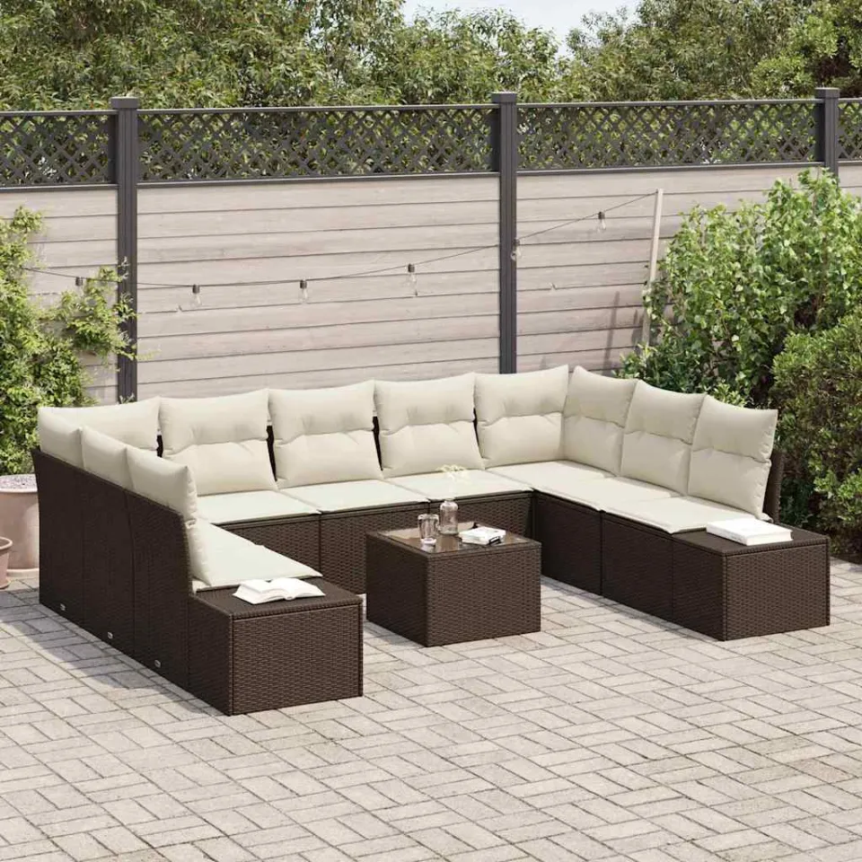 vidaXL Tuin Sofa Set 10 st Bruin poly rattan, foto 3