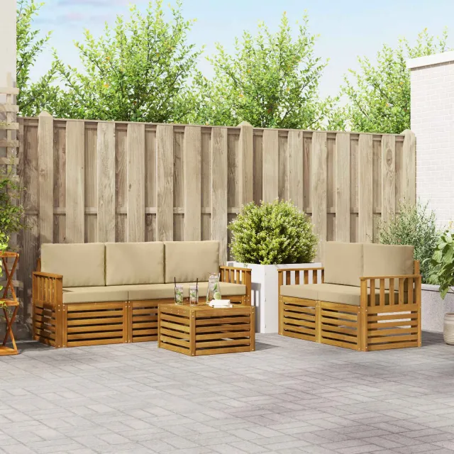 vidaXL Buiten bankenset 6 st 5-zits Natuurlijk en Beige