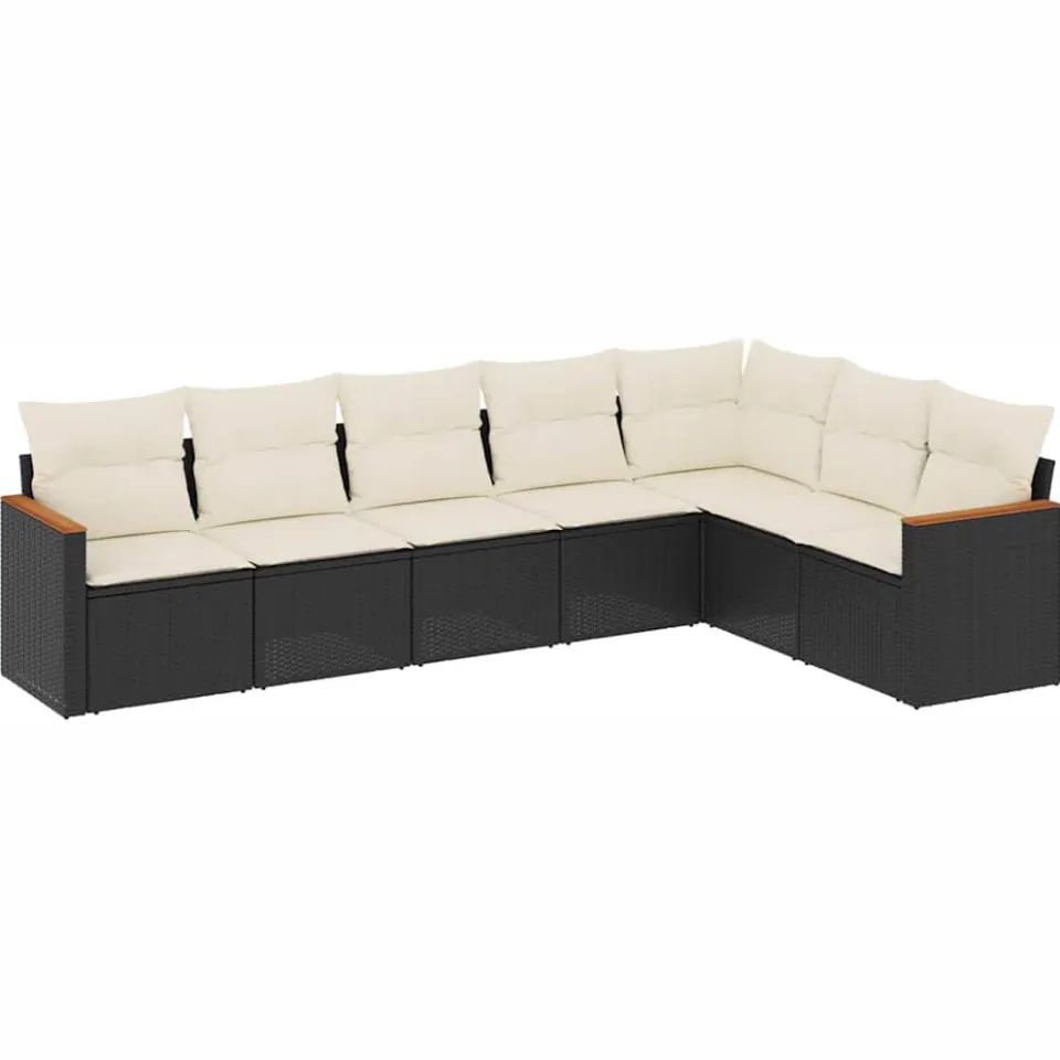 vidaXL 7-delige Loungeset met kussens poly rattan zwart