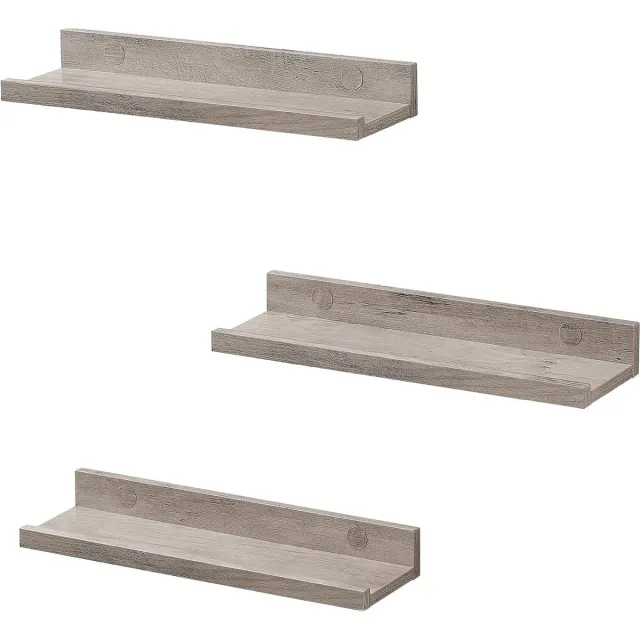 Greige Wandplank, set van 3, zwevende plank, 38 cm breed, plank voor fotolijstjes en decoraties, voor woonkamer, studeerkamer, badkamer, keuken, Greige LWS038T02 lichtgrijs