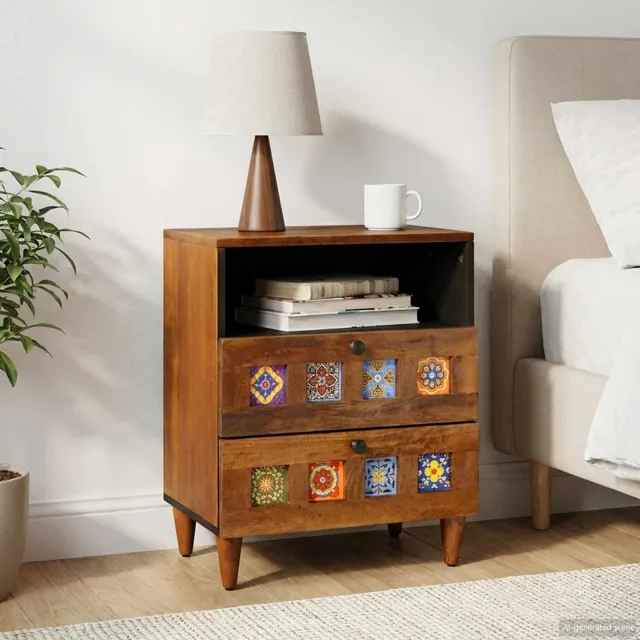 vidaXL Nachtkastje Bruin 50 x 33 x 62 cm Massief Mango Hout, foto 2