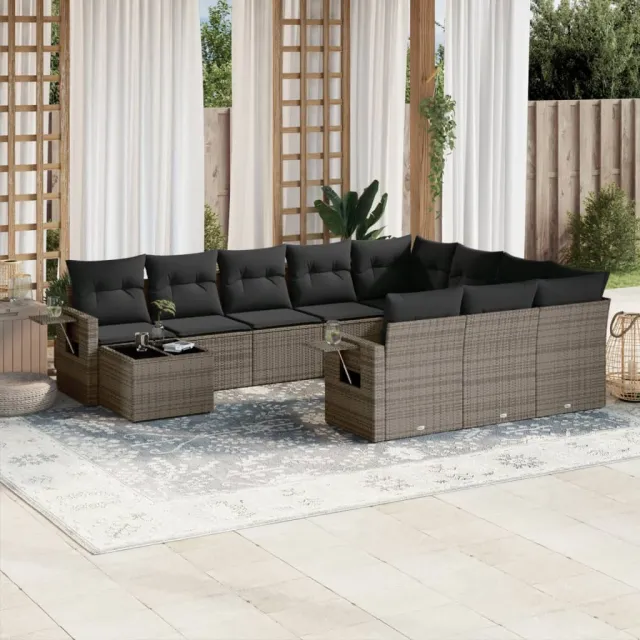 vidaXL 11-delige Loungeset met kussens poly rattan grijs, foto 2