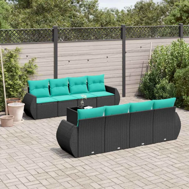 vidaXL 9-delige tuinbankset met kussens van zwart polyrotan, foto 2