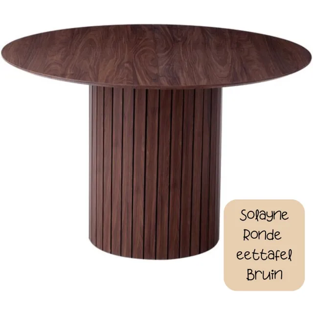 Solayne Eettafel - Ronde eettafel - Eettafel rond - Donkerbruin - Massief hout - 120 CM - Scandinavische stijl - 1 poot