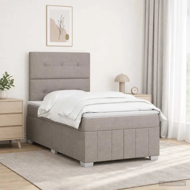 vidaXL LED Boxspring Bed met Matras Taupe 120 x 190 cm Stof