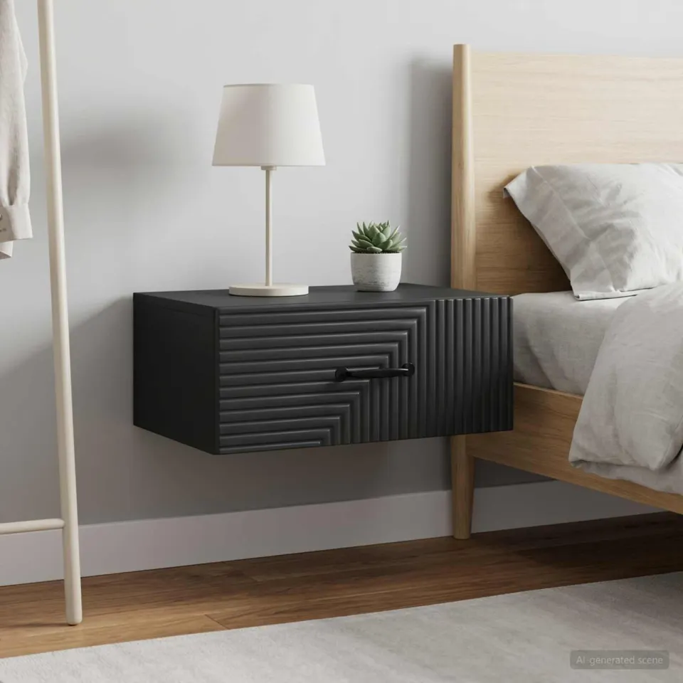 vidaXL Wandbeugel Bedkast 2 st Zwart 49 x 34,5 x 20 cm Bewerkt hout, foto 4