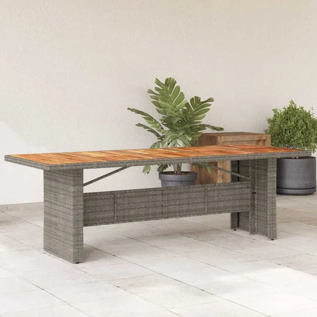 vidaXL Tuintafel met acaciahouten blad 240x90x75 cm poly rattan grijs, foto 2