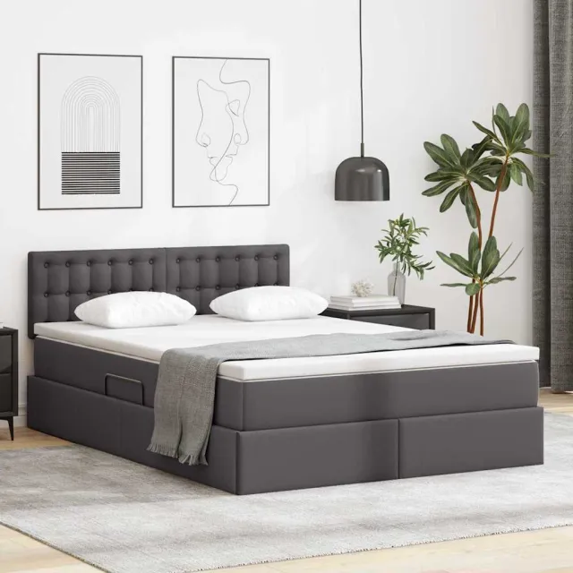 vidaXL Opslag bed met matras met opslag Grijs 140 x 190 cm Nep Leer