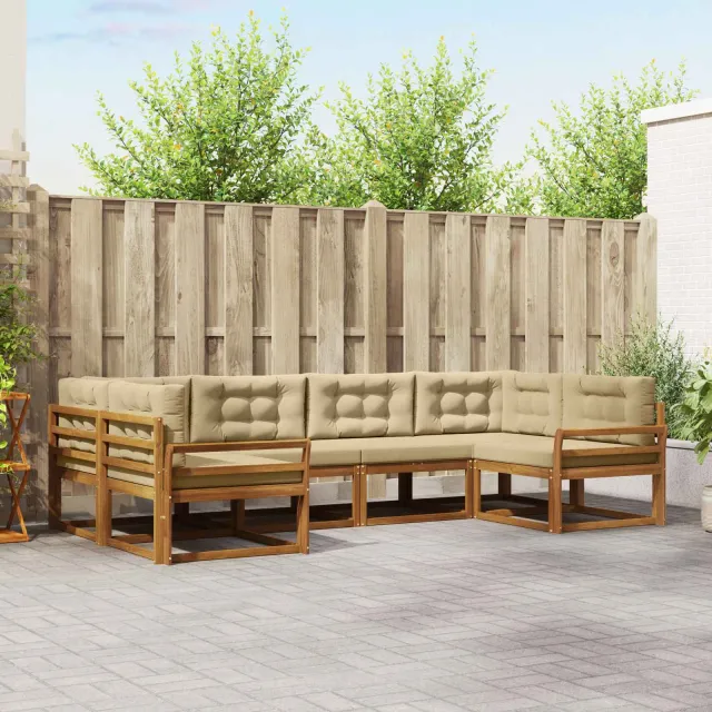vidaXL Buiten bankenset 6 st 6-zits Natuurlijk en Beige