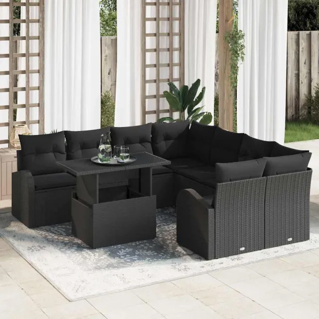 vidaXL Tuin Sofa Set 9 st Zwart Poly riet
