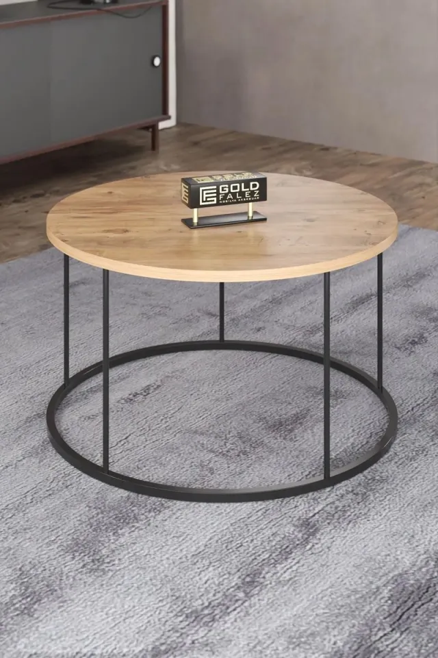 Zeo Wood Salontafel - Salontafel Rond - Salontafel Industrieel - Salon Tafel Houtkleur