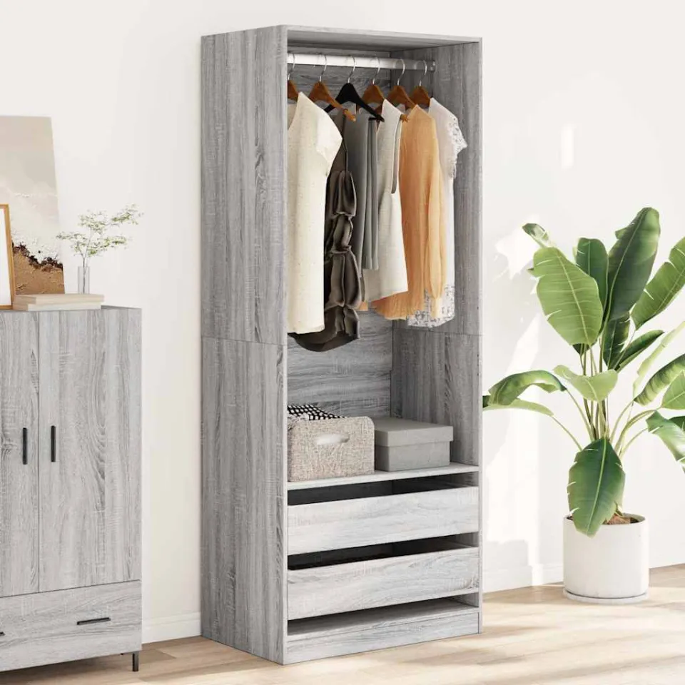 vidaXL Kledingkast 80x50x200 cm bewerkt hout grijs sonoma eikenkleur, foto 2