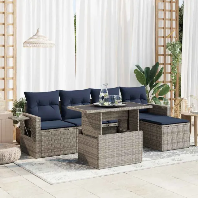 vidaXL 6-delige Loungeset met kussens poly rattan acacia grijs, foto 2