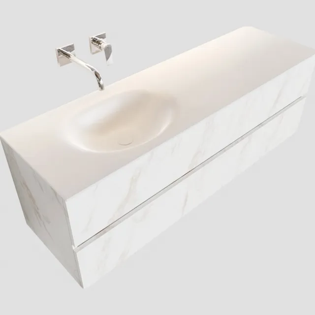 Boss & Wessing Badkamermeubel BWS Madrid Carrara Mat 150 cm Solid Surface Wastafel Links (0 kraangaten, 2 lades)