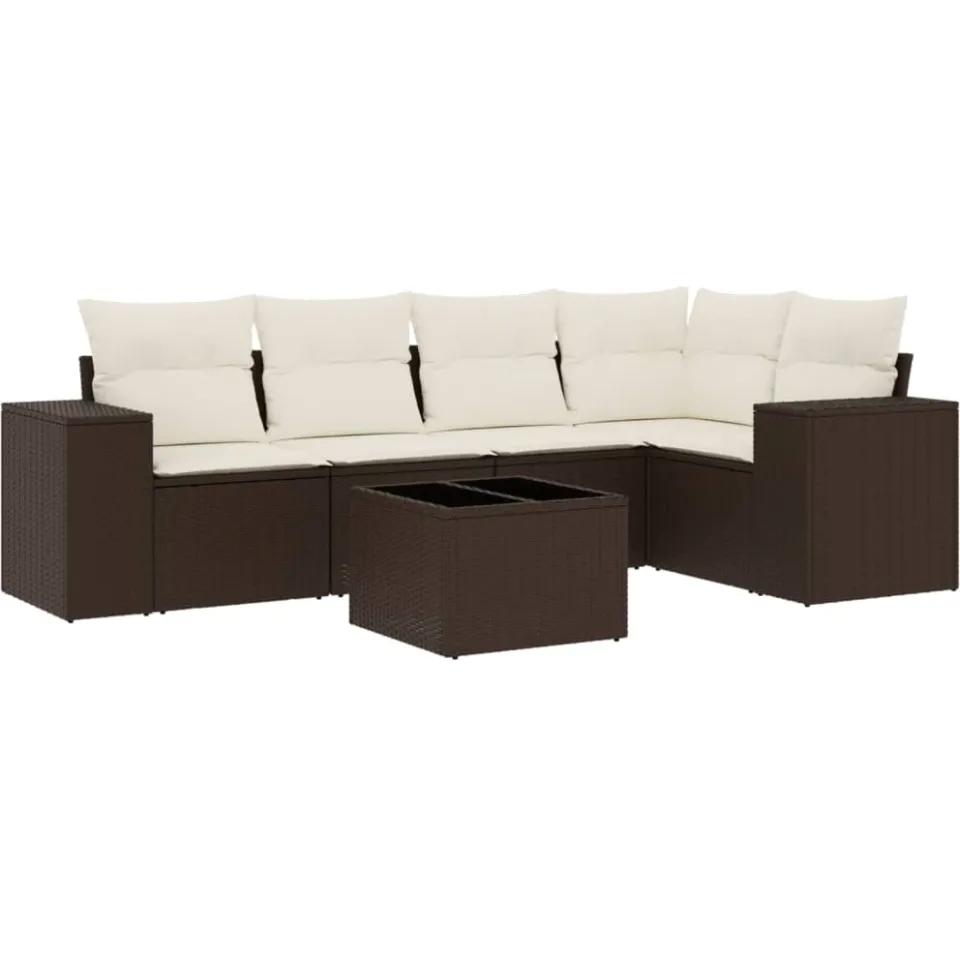 vidaXL 6-delige Loungeset met kussens poly rattan bruin