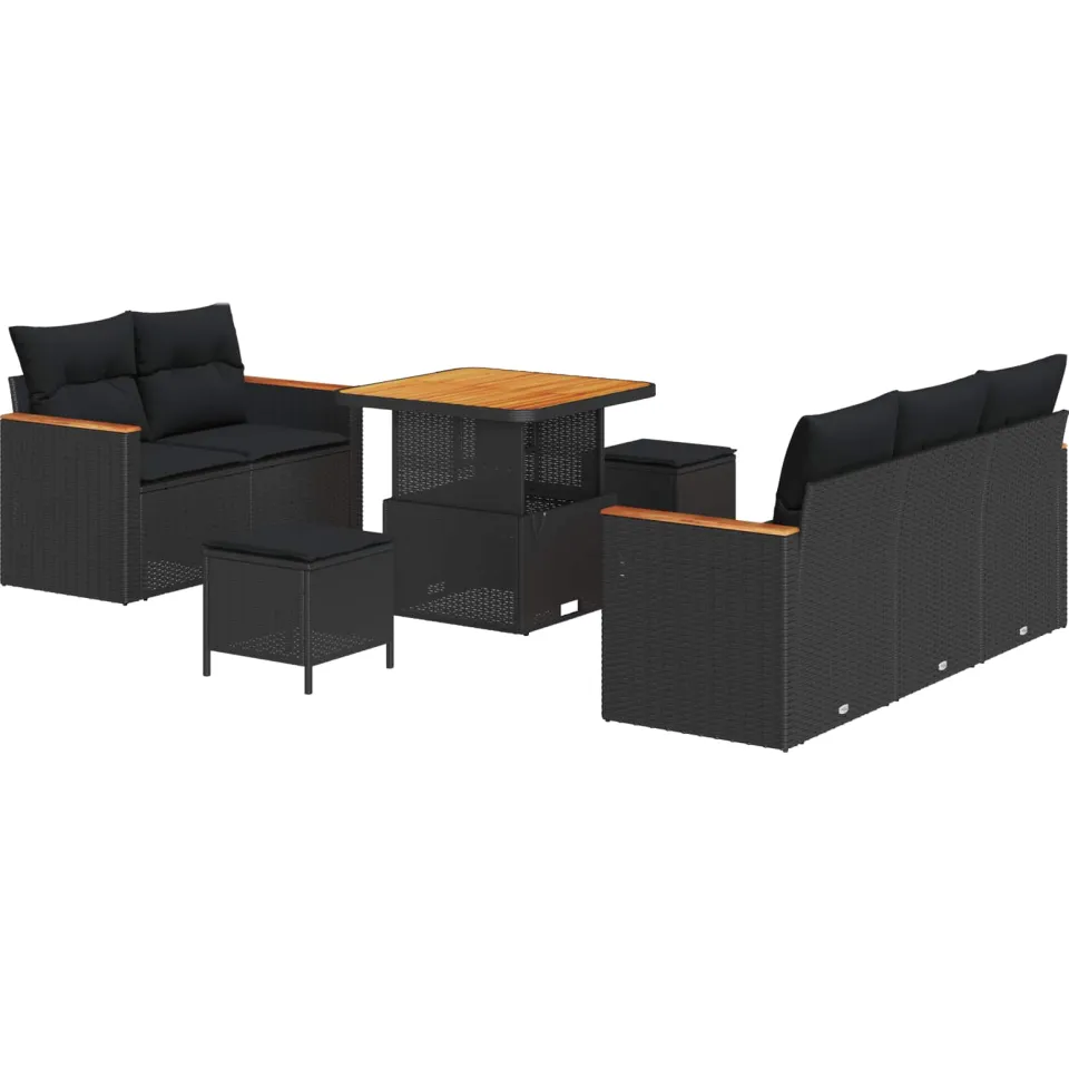 vidaXL Tuinbankenset 8 st Zwart poly rattan, foto 4