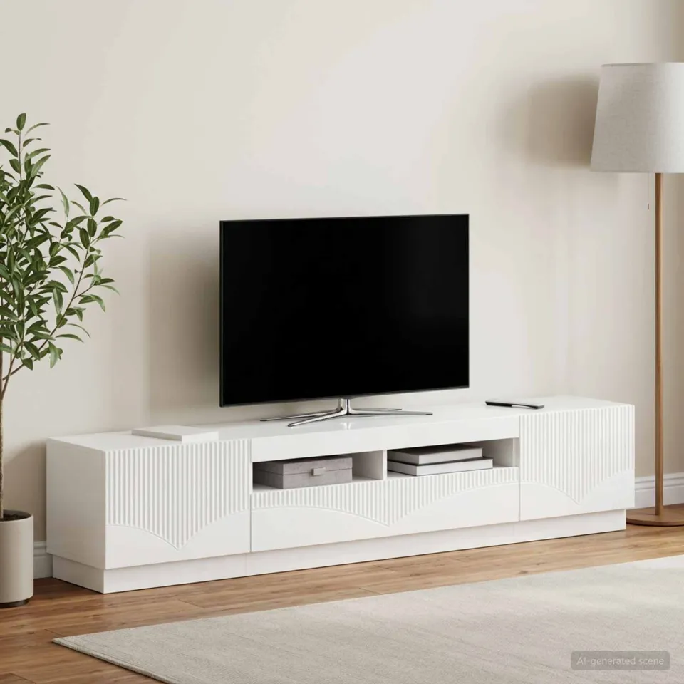 vidaXL LED tv-meubel HOORN 3 st Hoogglans Wit Bewerkt hout, foto 3