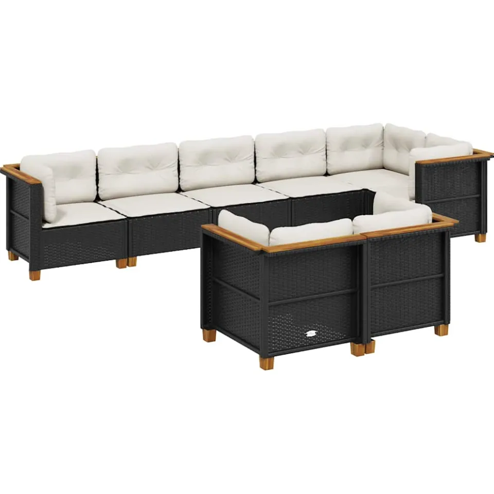 vidaXL 8-delige Loungeset met kussens poly rattan zwart