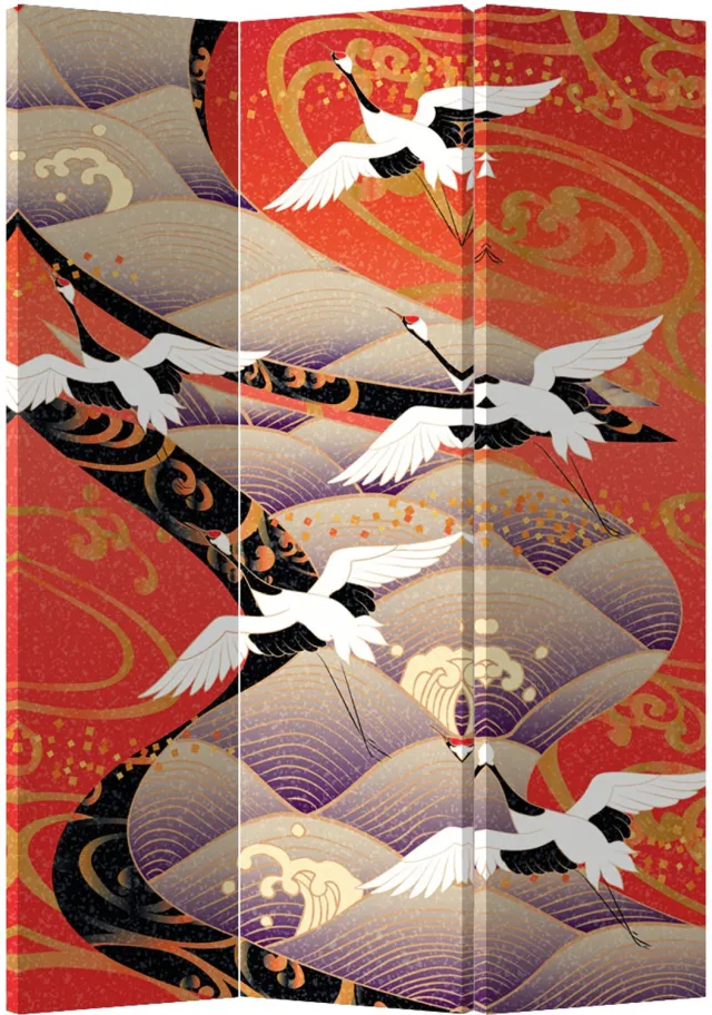 Fine Asianliving Japans Kamerscherm Oosters Scheidingswand Kraanvogels B120xH180cm 3 Panelen multi