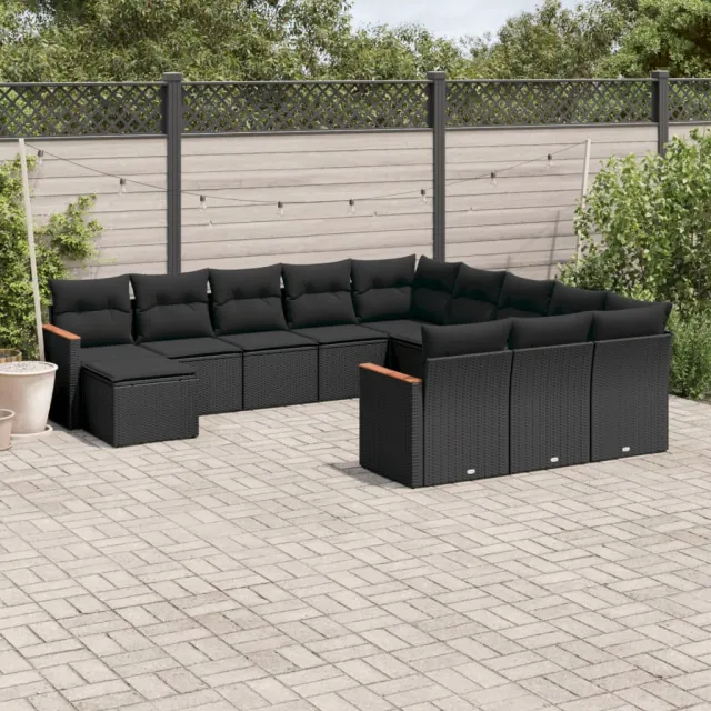vidaXL 12-delige Loungeset met kussens poly rattan zwart, foto 2