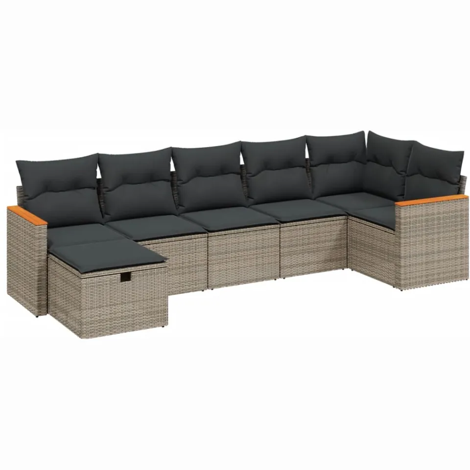 vidaXL 7-delige Loungeset met kussens poly rattan grijs