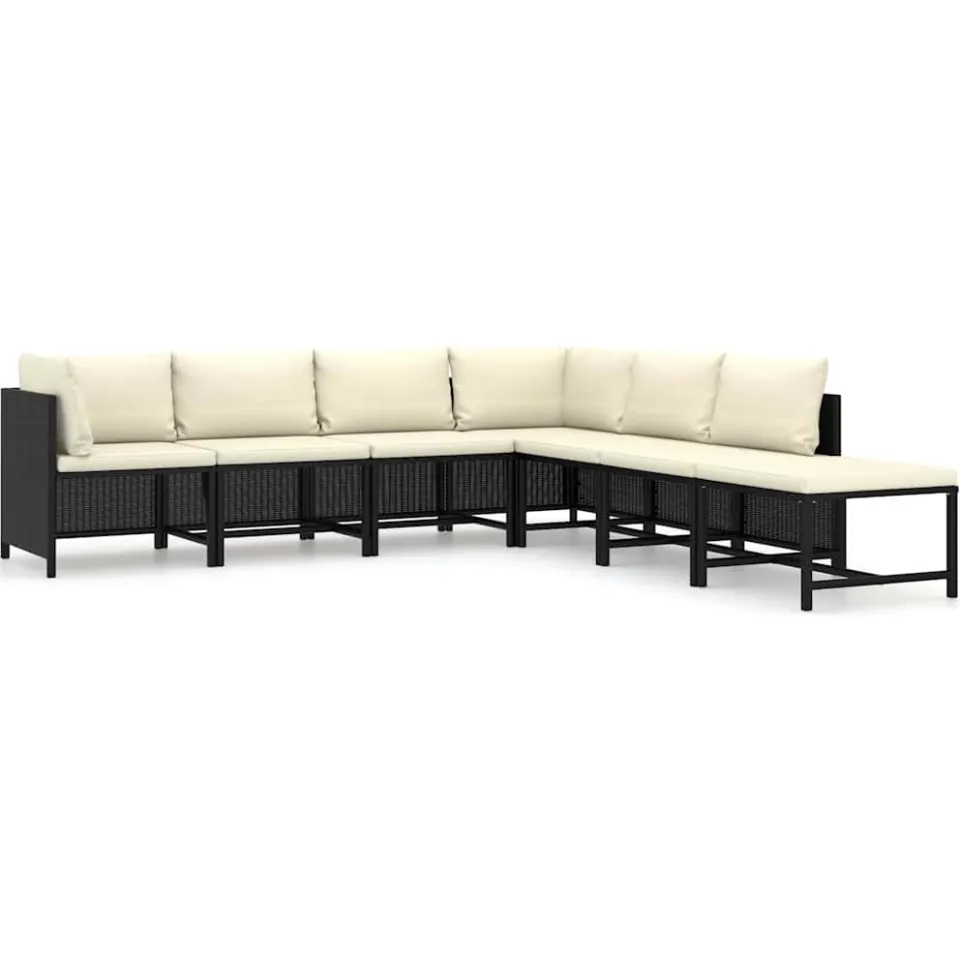 vidaXL 7-delige Loungeset met kussens poly rattan zwart, foto 4