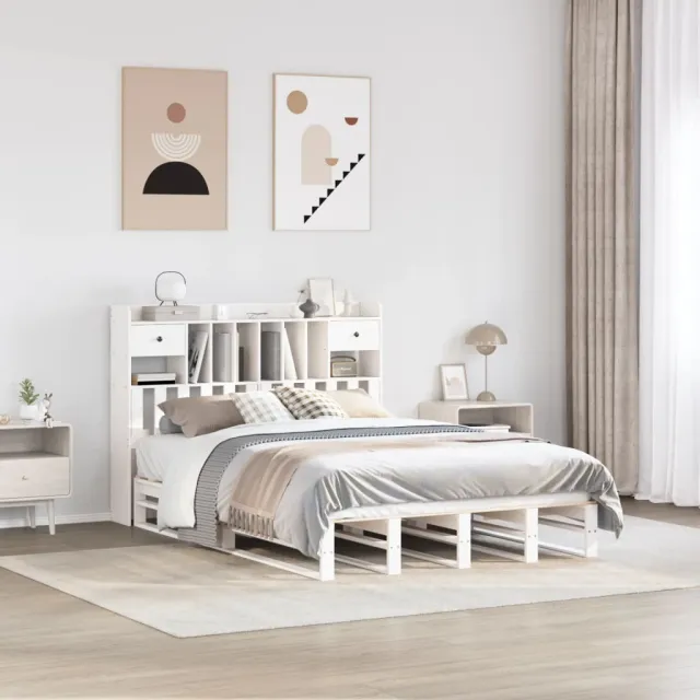 vidaXL Bed met boekenkast zonder matras grenenhout wit 140x190 cm