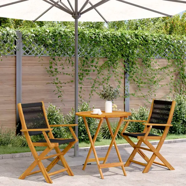 vidaXL 3-delige Bistroset polypropeen en massief hout zwart, foto 2