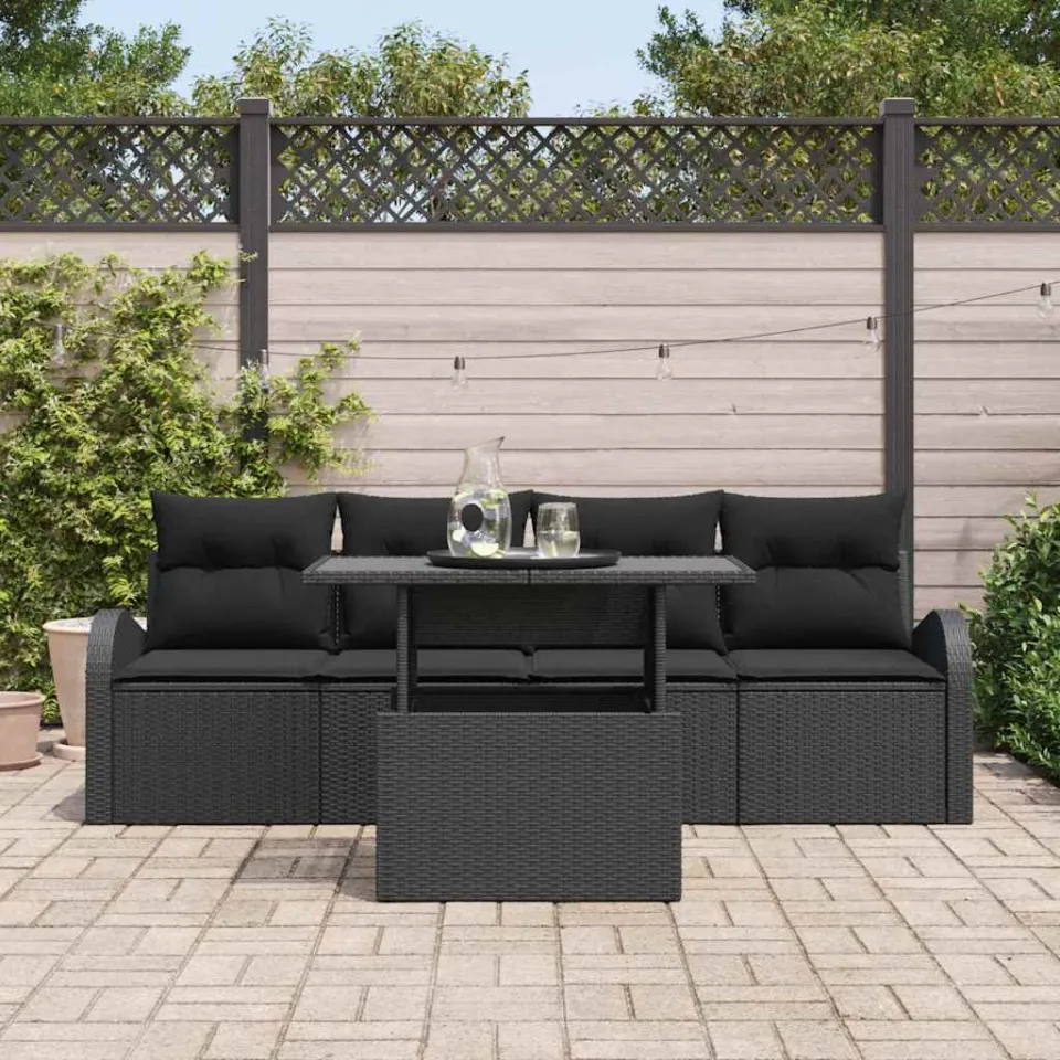 vidaXL Tuin Sofa Set 5 st Zwart Poly riet, foto 3