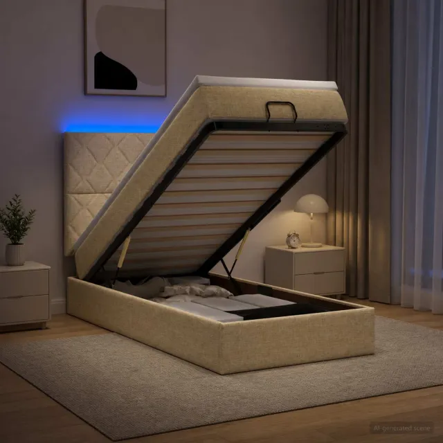 vidaXL Ottoman Bed met Matrassen en LED Crèmekleurig 90 x 190 cm Stof