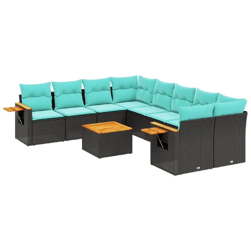 vidaXL 9-delige Loungeset met kussens poly rattan zwart, foto 3