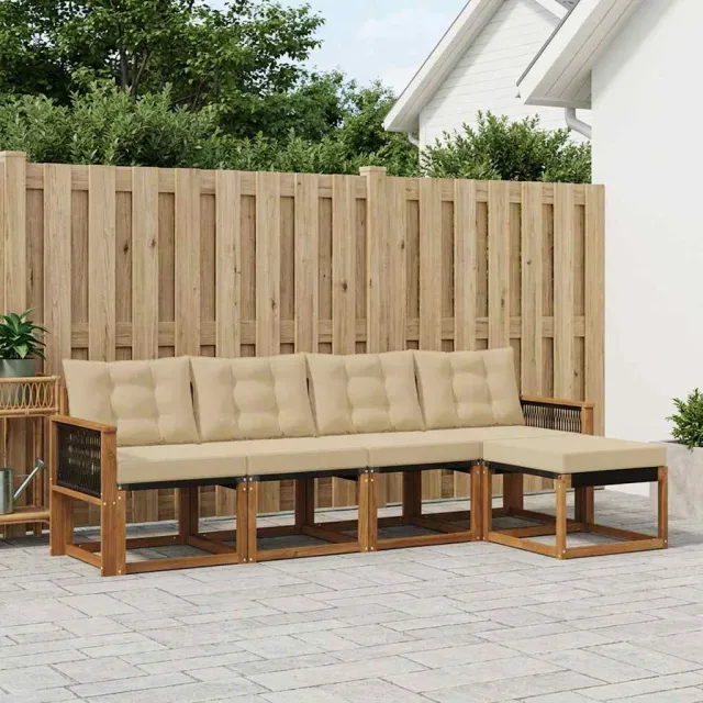 vidaXL Buiten bankenset 5 st 5-zits Natuurlijk en Beige