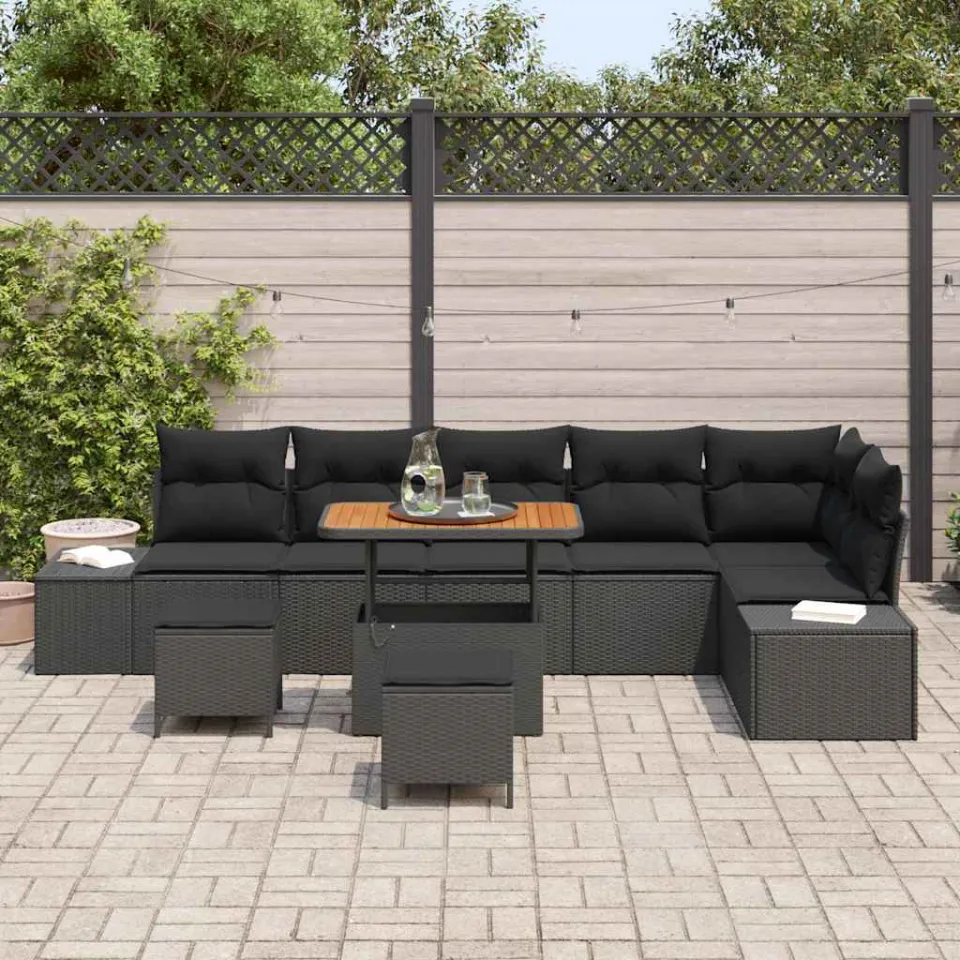 vidaXL Tuinbankenset 9 st Zwart poly rattan, foto 3