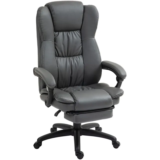 Clruro Bureaustoel - 68,5 x 68,5 x 113-121 cm - met Voetsteun en Massage - Kunstleer - Donkergrijs