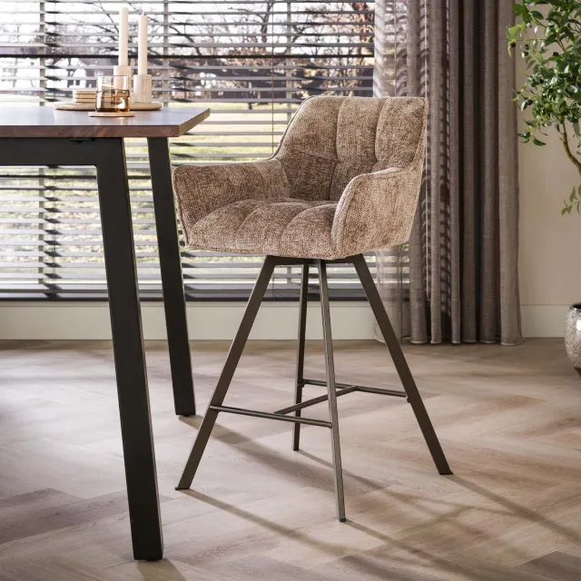 Hoyz Collection Barstoel Rova - Bruin - 52x56x95 cm - Set van 2