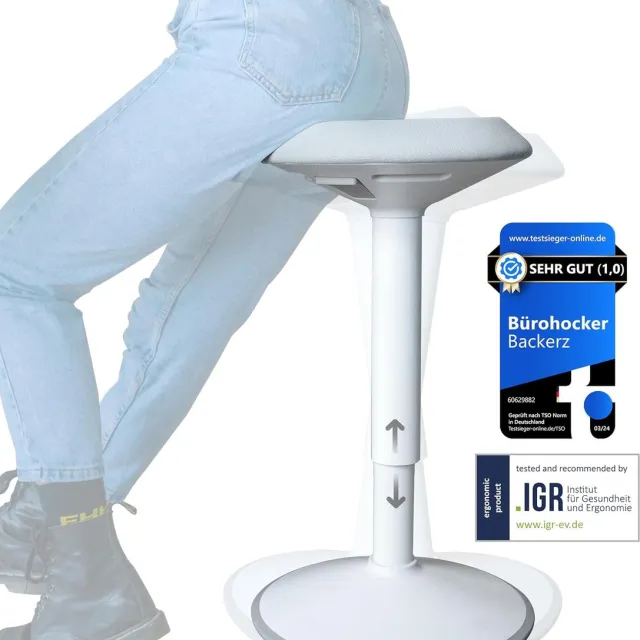 Backerz Wiebelkruk - Ergonomische Wiebel Stoel hoogte 40-60cm - Balanskruk - Zit Sta kruk - Zadelkruk Wit