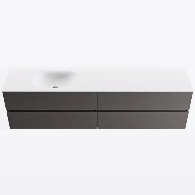Mondiaz VICA 190cm badmeubel onderkast Dark Grey 4 lades. Wastafel MOON links zonder kraangat, kleur Talc.