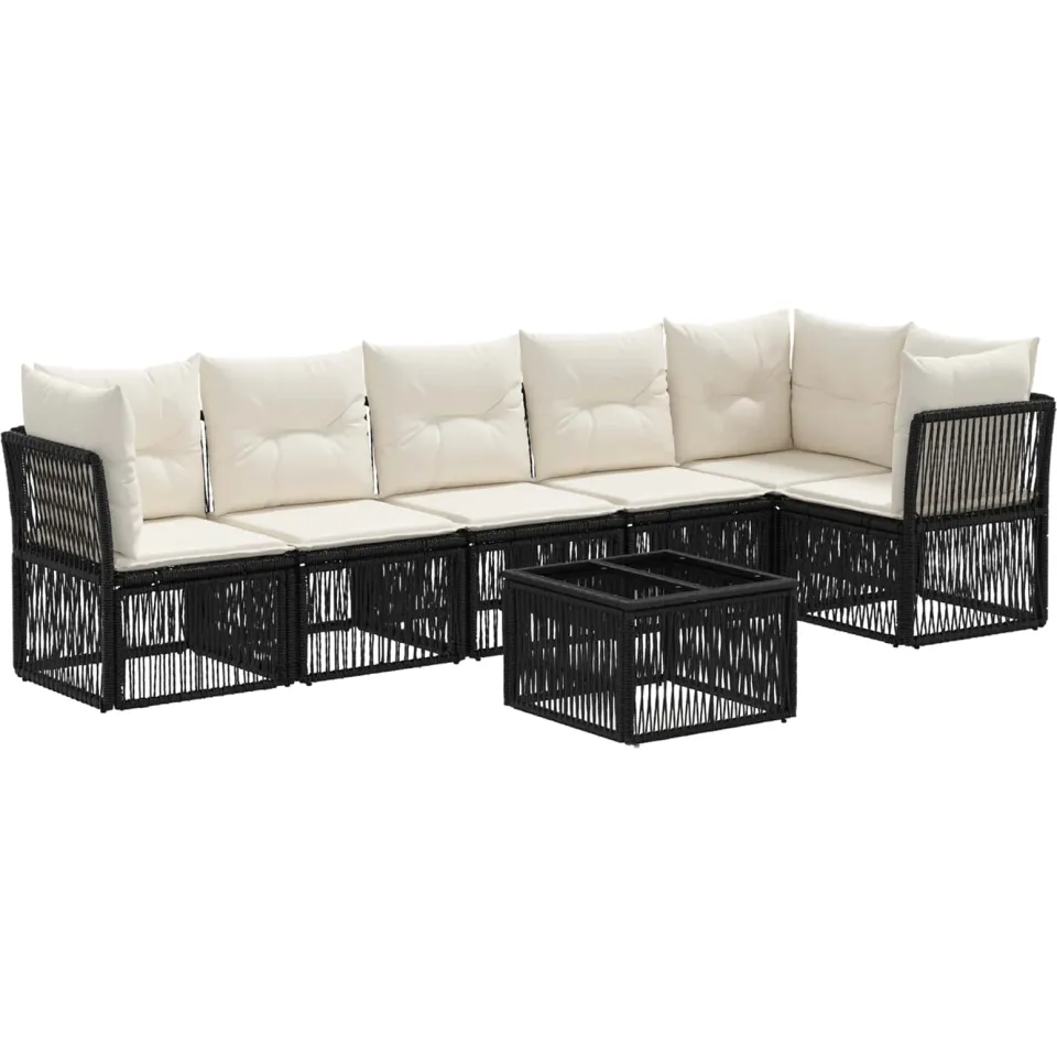 vidaXL Tuinbankenset 7 st 6-zits Zwart poly rattan, foto 3