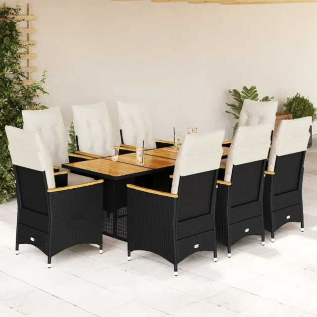 vidaXL 9-delige Bistroset met kussens poly rattan zwart, foto 2