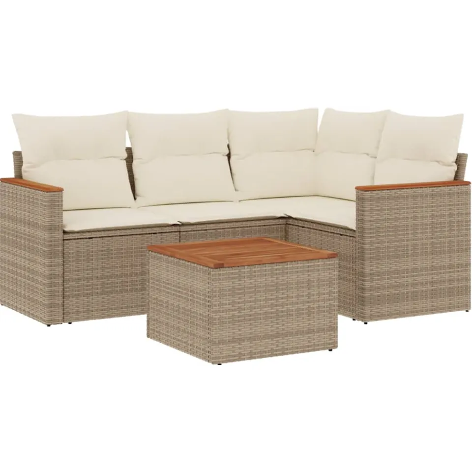 vidaXL 5-delige Loungeset met kussens poly rattan beige, foto 3