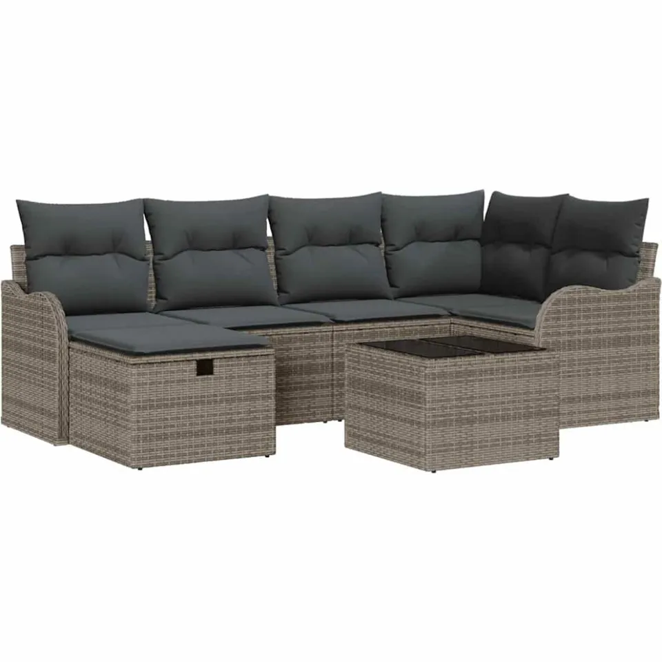 vidaXL Tuin Sofa Set 7 st Poly riet beige
