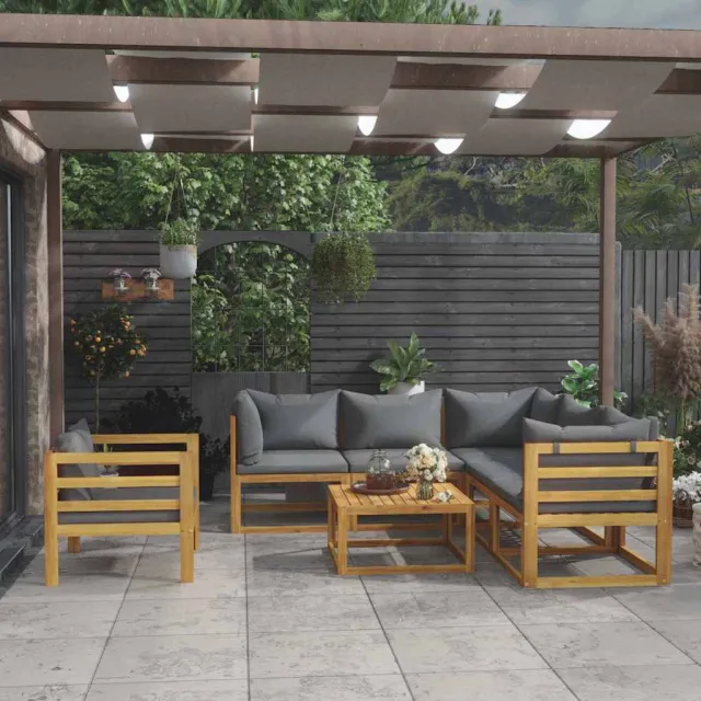 vidaXL 7-delige Loungeset met kussens massief acaciahout grijs, foto 2