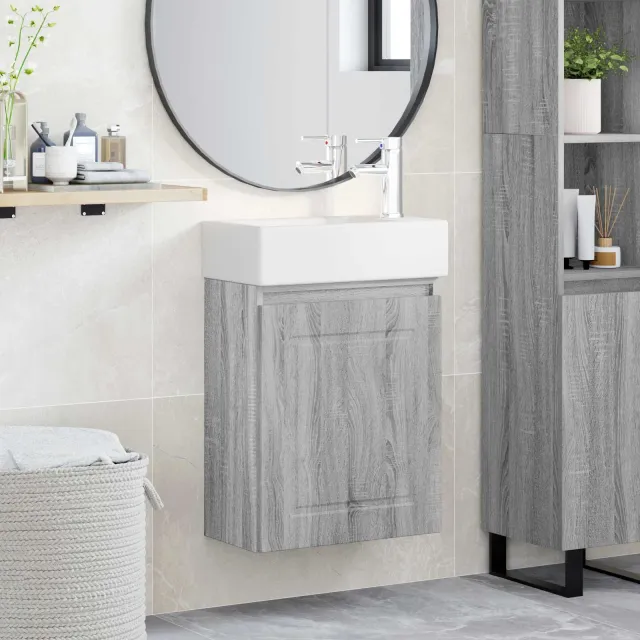 vidaXL Badkamermeubel met kraan Grijs Sonoma 45,5 x 22,5 x 84 cm