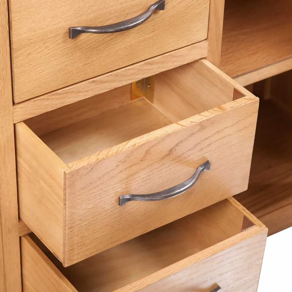 vidaXL Dressoir met 3 lades 110x33,5x70 cm massief eikenhout, foto 4